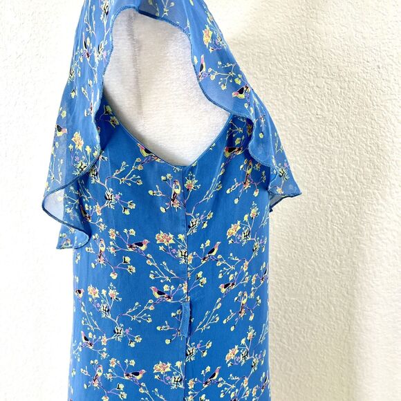 Altar’d State Sz Medium Baby Blue Floral Party Dress Ruffle Shoulder Sheer Lined - Picture 6 of 14